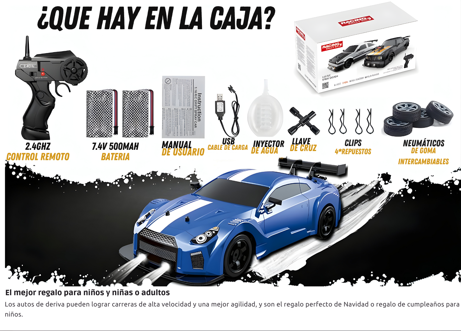Carro De Drift 4x4 A Control Remoto Nissan GTR AZUL