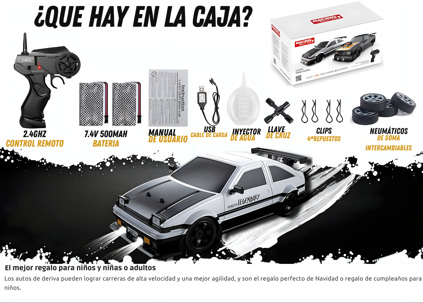 Carro De Drift 4x4 A Control Remoto Toyota Ae86 Drift Legendary Gris