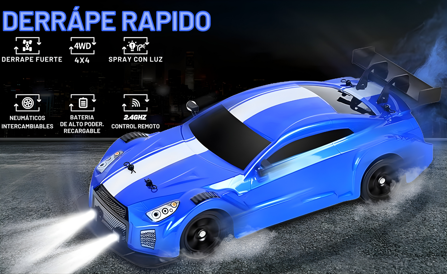Carro De Drift 4x4 A Control Remoto Nissan GTR AZUL