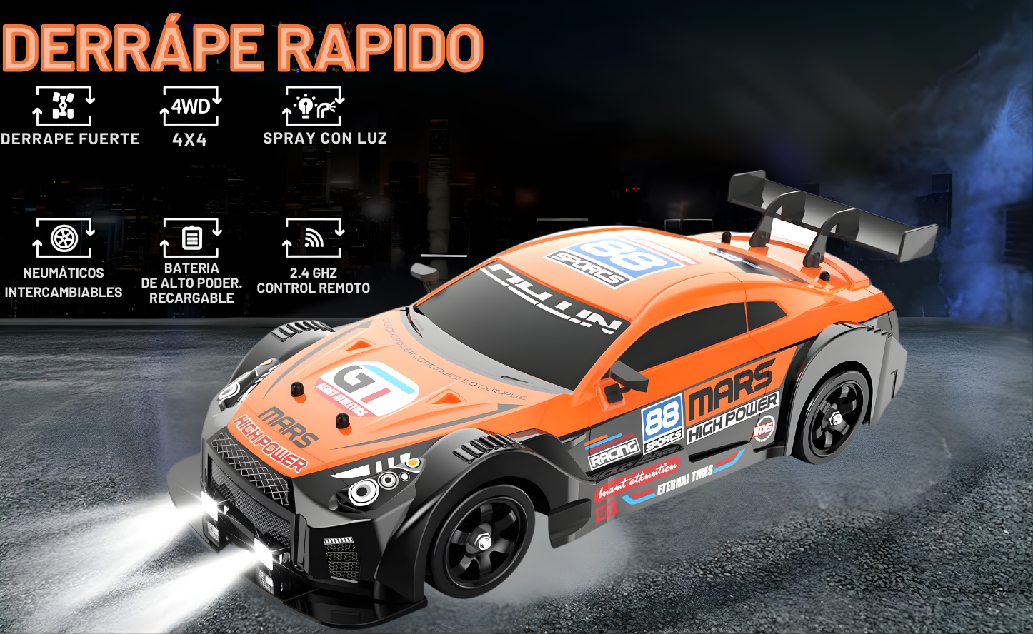 Carro De Drift 4x4 A Control Remoto Nissan GTR Naranja
