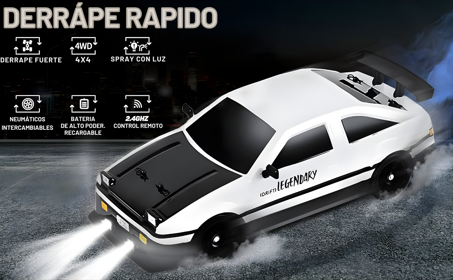 Carro De Drift 4x4 A Control Remoto Toyota Ae86 Drift Legendary Gris