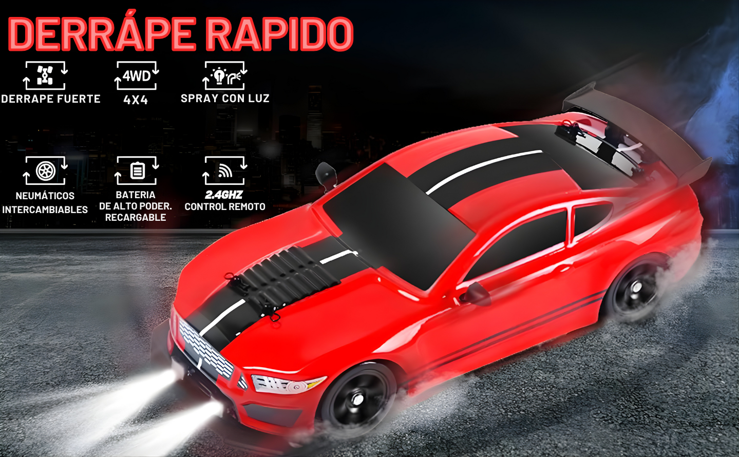 Carro De Drift 4x4 A Control Remoto Mustang Moderno Color Rojo